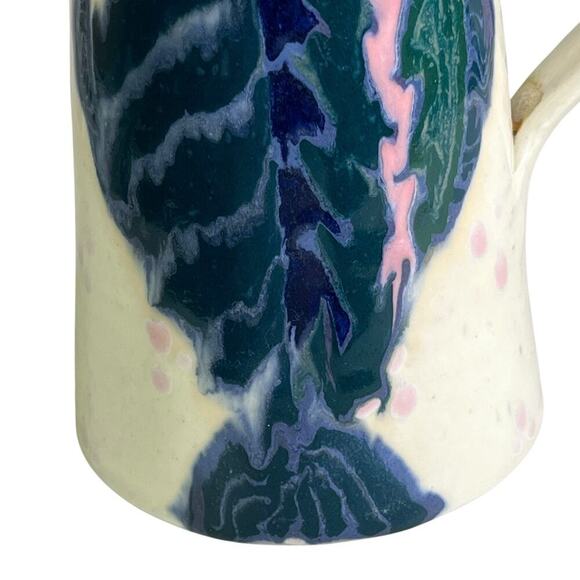 Handmade Pottery Vintage Pitcher Fish Design Signed Studio Art Ceramic 8" Tall - Picture 5 of 12